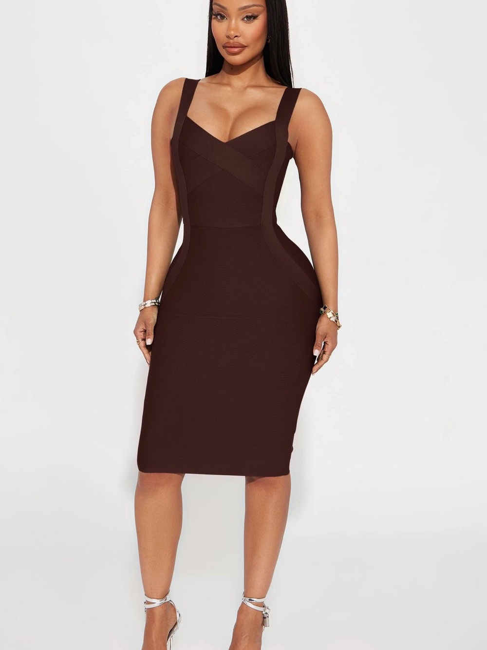 Chocolate brown Bandage Midi Dress